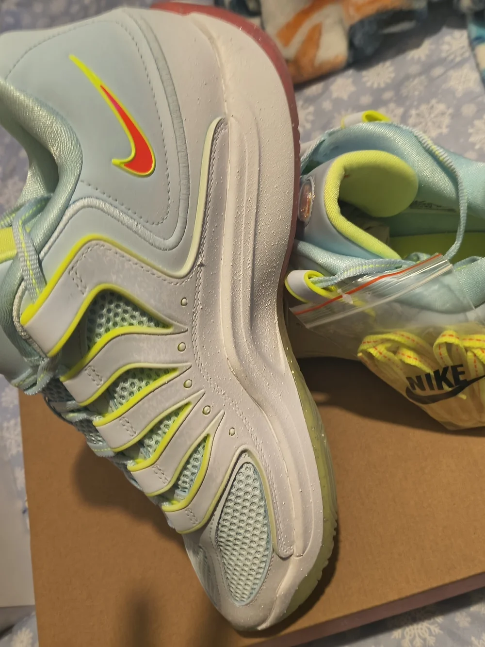 Nike KD18 PRM Light Blue & White Athletic Sneakers with Neon Yellow Accents